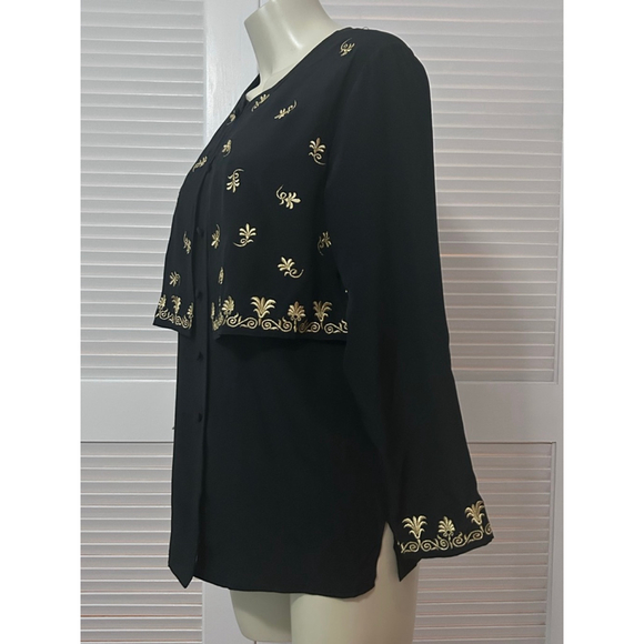 Diane von Furstenberg Black Silk Gold Embroidered Blouse Size S - Picture 5 of 10